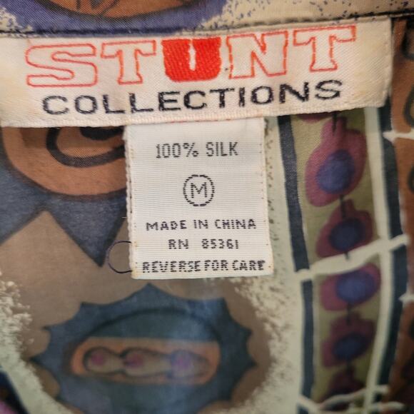 Vintage Silk Stunt Collections Earthtone Abstract Style Shirt size Medium - Picture 10 of 11